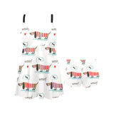 Cute dachshund bone pattern Chest Sexy Pleated Two Piece Swim Dress
