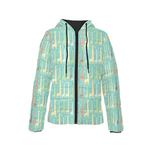 Giraffe Pattern Print Design 01 Women's Padded Hooded Jacket