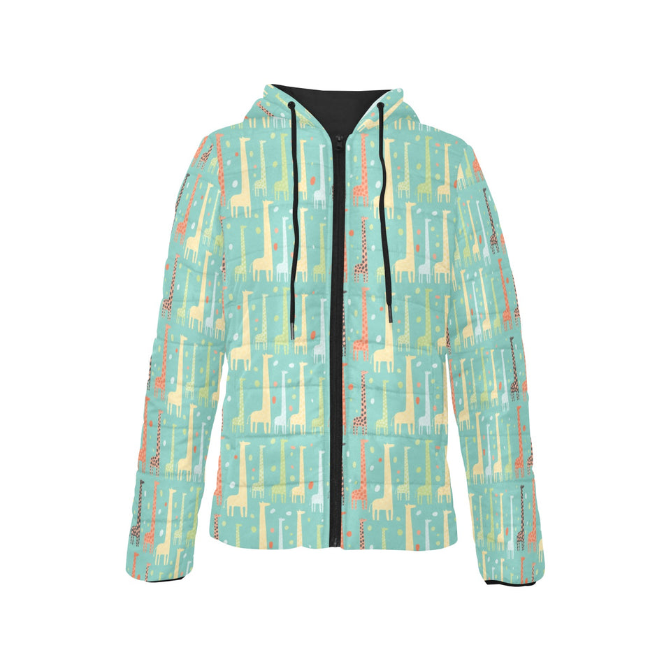 Giraffe Pattern Print Design 01 Women's Padded Hooded Jacket