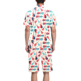 Red Blue guitar pattern Men's V-Neck Short Pajama Set