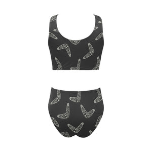 Hand drawn boomerang Australian aboriginal ornamen Chest Bowknot High Waisted Bikini Swimsuit
