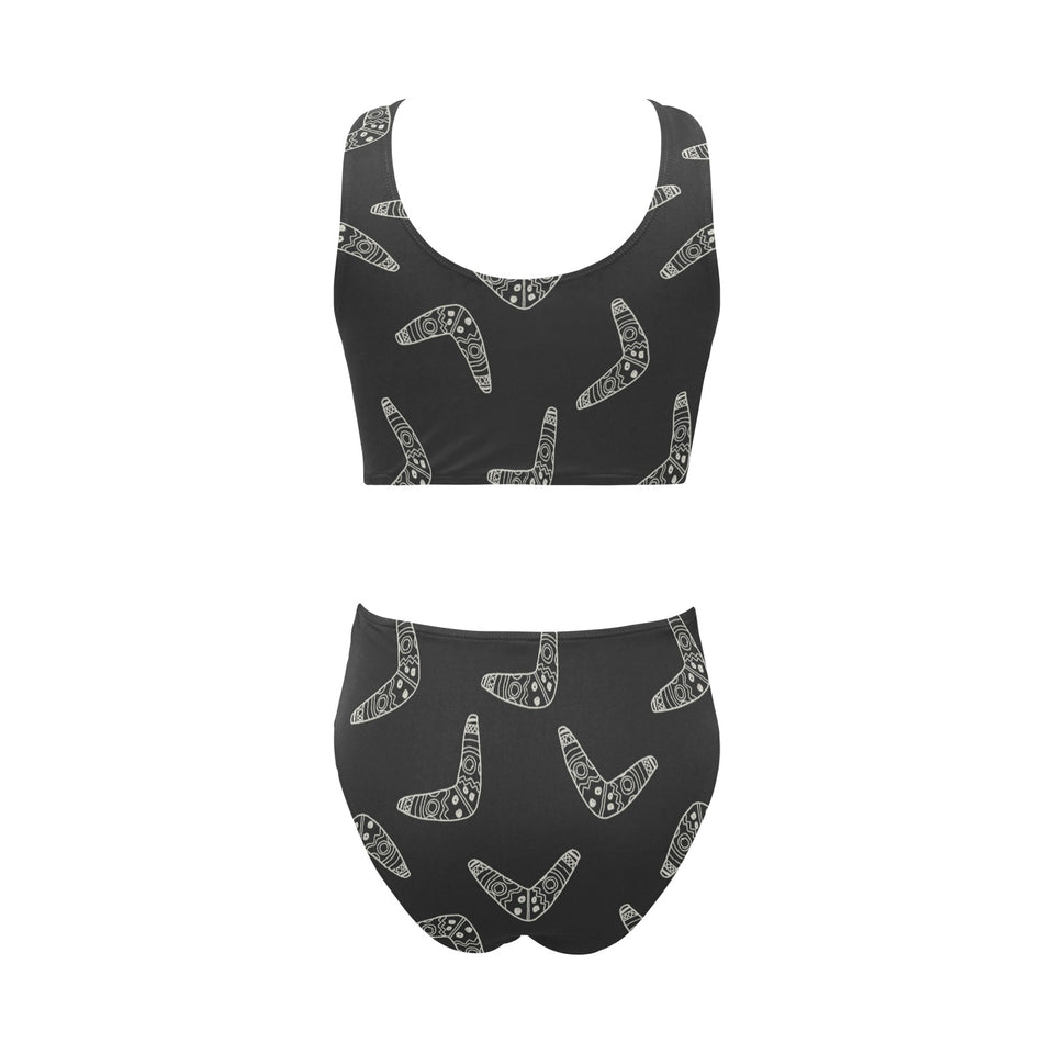 Hand drawn boomerang Australian aboriginal ornamen Chest Bowknot High Waisted Bikini Swimsuit