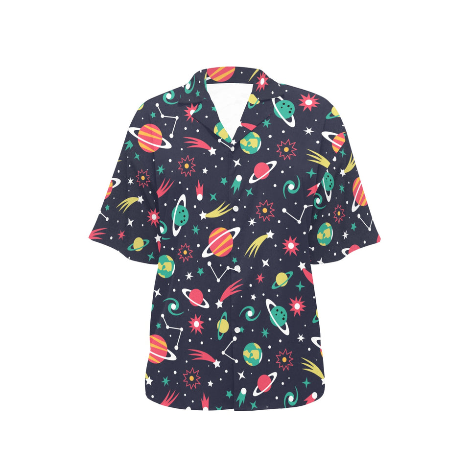 colorful space pattern planet star Women's All Over Print Hawaiian Shirt