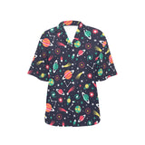 colorful space pattern planet star Women's All Over Print Hawaiian Shirt