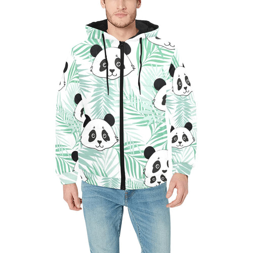 Panda pattern tropical leaves background Men's Padded Hooded Jacket