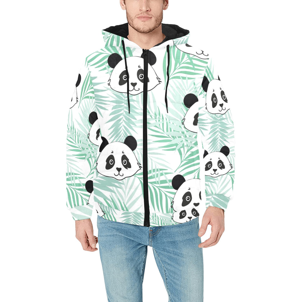 Panda pattern tropical leaves background Men's Padded Hooded Jacket