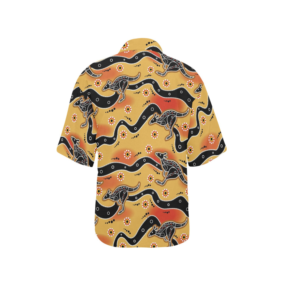 Kangaroo Australian aboriginal art pattern Women's All Over Print Hawaiian Shirt