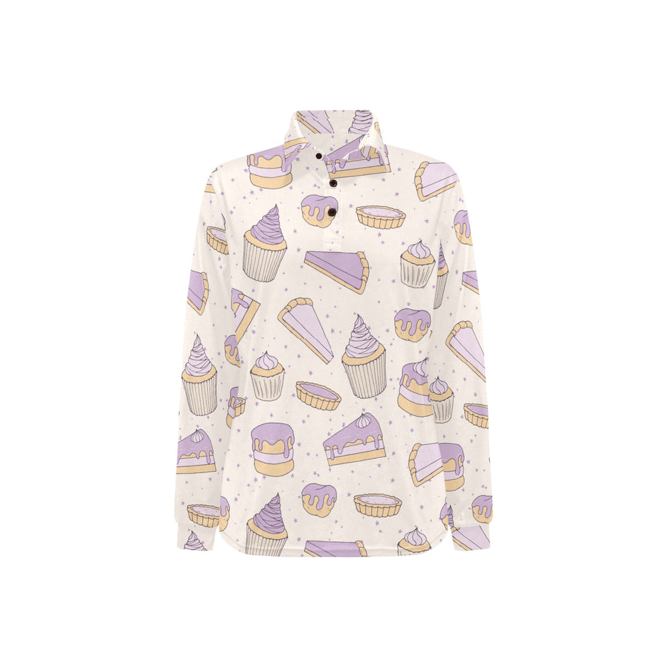 Cakes pies tarts muffins and eclairs purple bluebe Women's Long Sleeve Polo Shirt