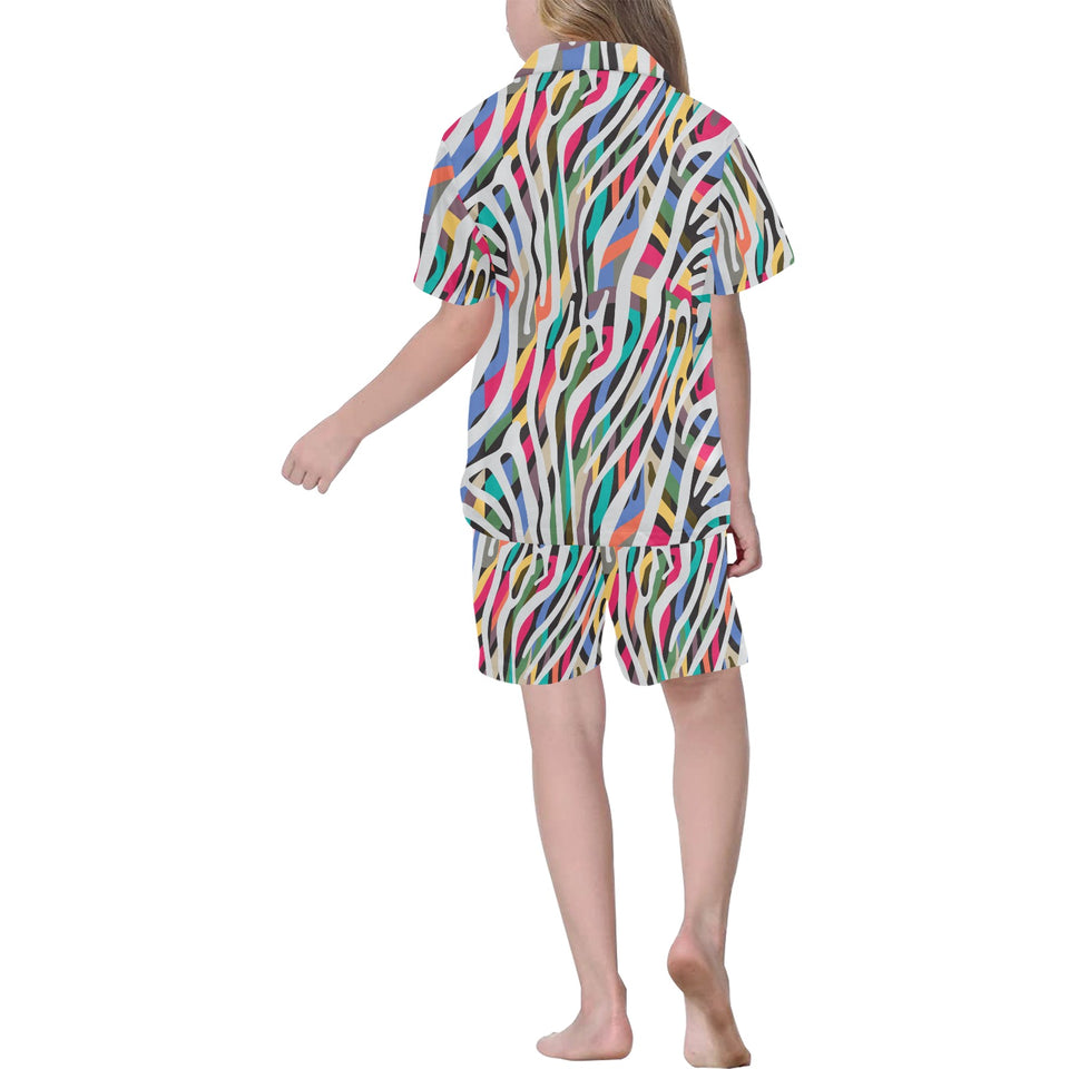 Colorful zebra skin pattern Kids' Boys' Girls' V-Neck Short Pajama Set