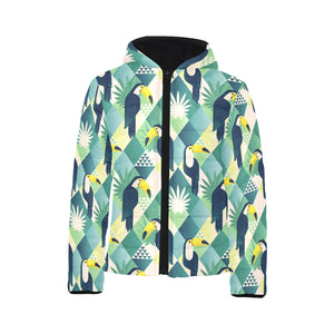 Toucan tropical leaves design pattern Kids' Boys' Girls' Padded Hooded Jacket