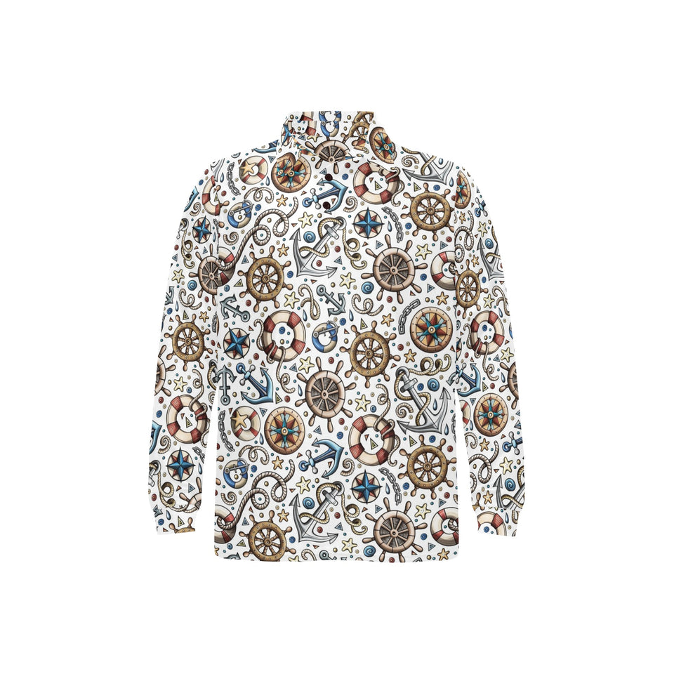 Cute nautical steering wheel anchor pattern Men's Long Sleeve Polo Shirt