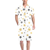 hand drawn gold black star pattern Men's V-Neck Short Pajama Set