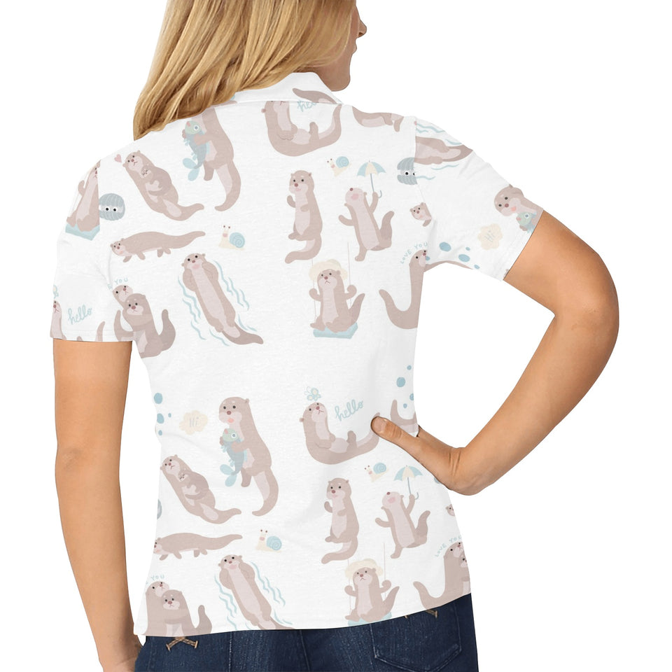 Cute sea otters pattern Women's All Over Print Polo Shirt