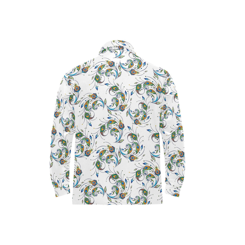 Peacock feather pattern Men's Long Sleeve Polo Shirt