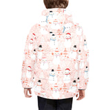 Cute snowman christmas tree snowpink background Kids' Boys' Girls' Padded Hooded Jacket