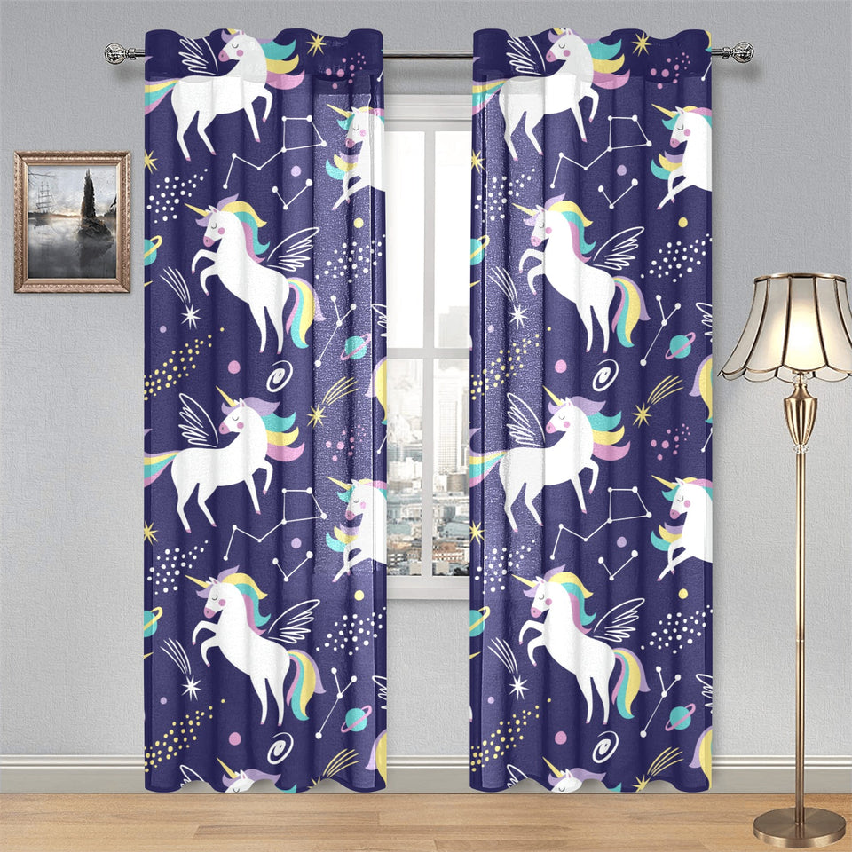 Hand drawn cute unicorn star planet Gauze Curtain