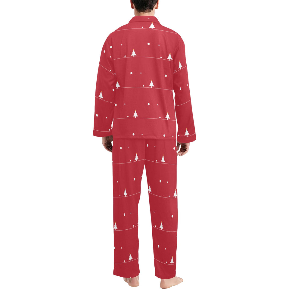 Christmas tree star snow red background Men's Long Pajama Set