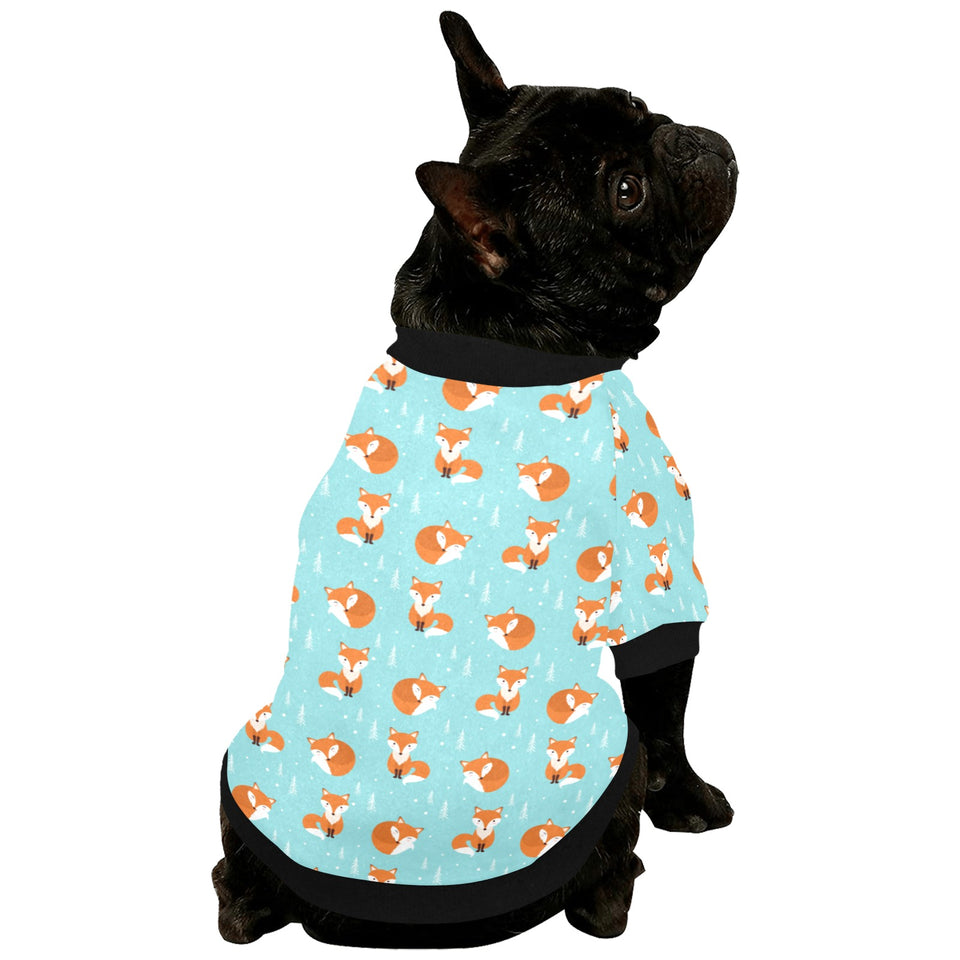 Fox pattern blue b ackground All Over Print Pet Dog Round Neck Fuzzy Shirt
