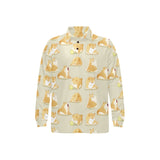 Cute fat shiba inu dog pattern Men's Long Sleeve Polo Shirt