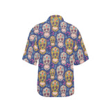 Sugar skull flower pattern Women's All Over Print Hawaiian Shirt