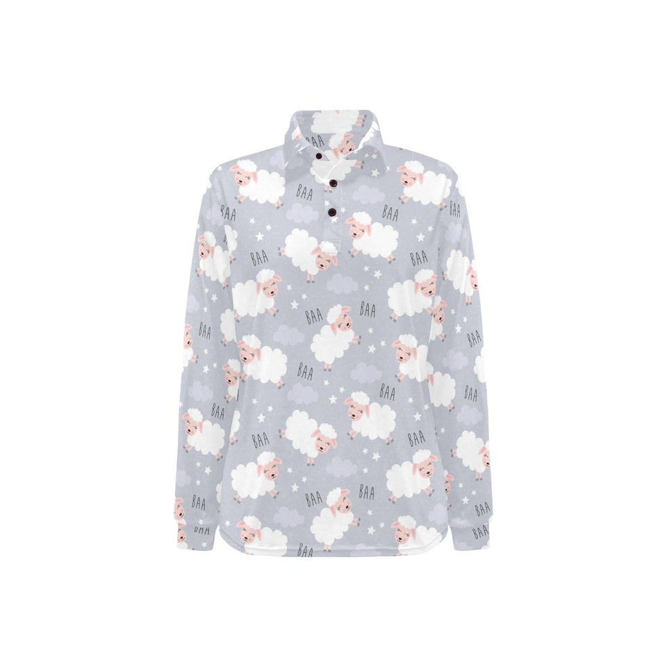 Sweet dreams sheep pattern Women's Long Sleeve Polo Shirt