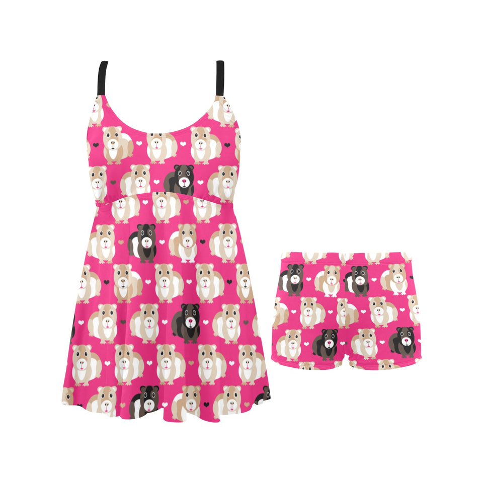 Guinea Pig Pattern Print Design 01 Chest Sexy Pleated Two Piece Swim Dress