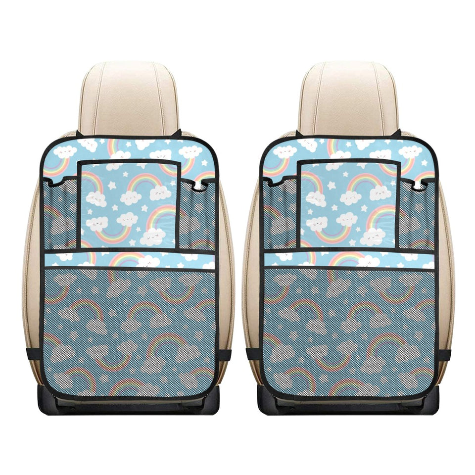 Cute rainbow clound star pattern blue background Car Seat Back Organizer