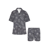 sushi pattern black background Women's V-Neck Short Pajama Set