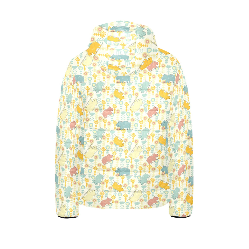 Hippopotamus Pattern Print Design 04 Kids' Boys' Girls' Padded Hooded Jacket