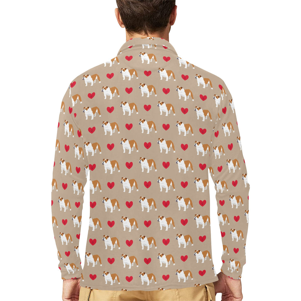 English Bulldog Pattern Print Design 05 Men's Long Sleeve Polo Shirt