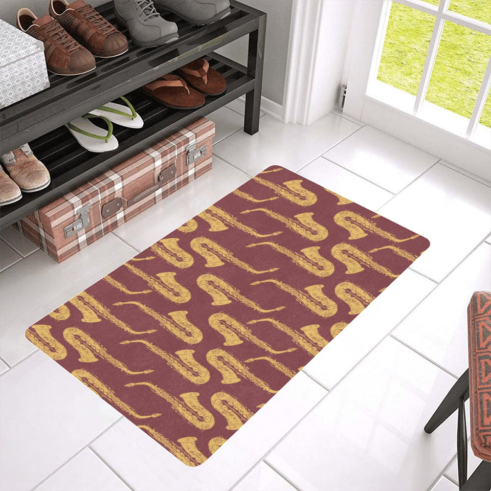 Hand drawn gold saxophone red background Doormat