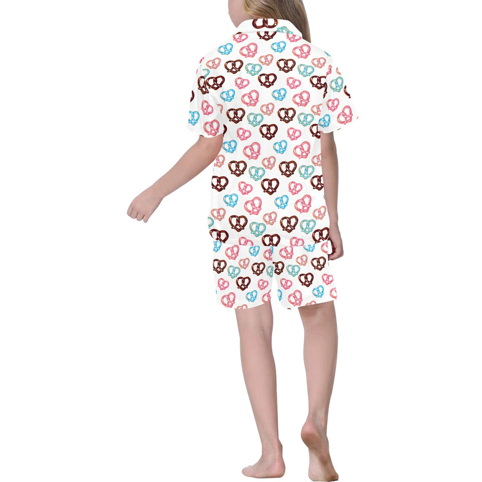 Pretzels Pattern Print Design 04 Kids' Boys' Girls' V-Neck Short Pajama Set