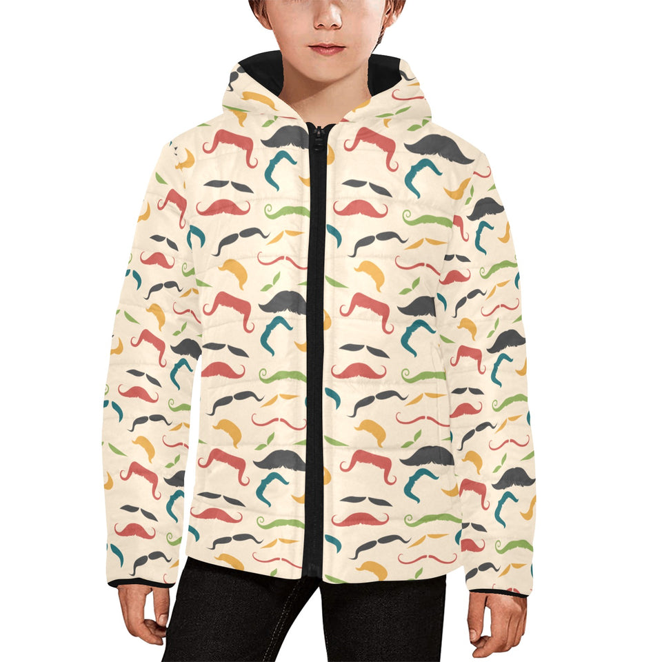 Mustache Beard Pattern Print Design 03 Kids' Boys' Girls' Padded Hooded Jacket
