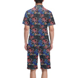 Octopus sea wave tropical fishe pattern Men's V-Neck Short Pajama Set