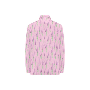 Lavender pattern pink background Women's Long Sleeve Polo Shirt