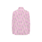 Lavender pattern pink background Women's Long Sleeve Polo Shirt