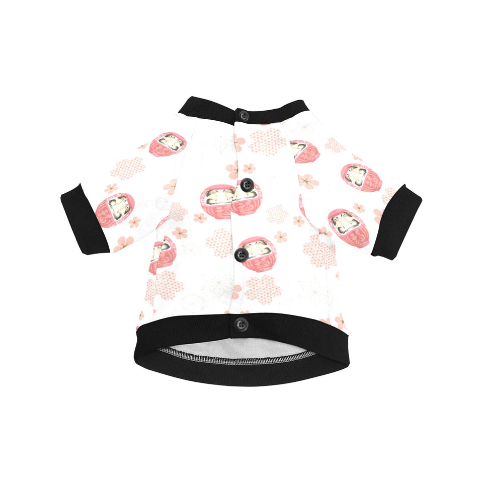 Daruma japanese wooden doll cherry blossom flower All Over Print Pet Dog Round Neck Fuzzy Shirt