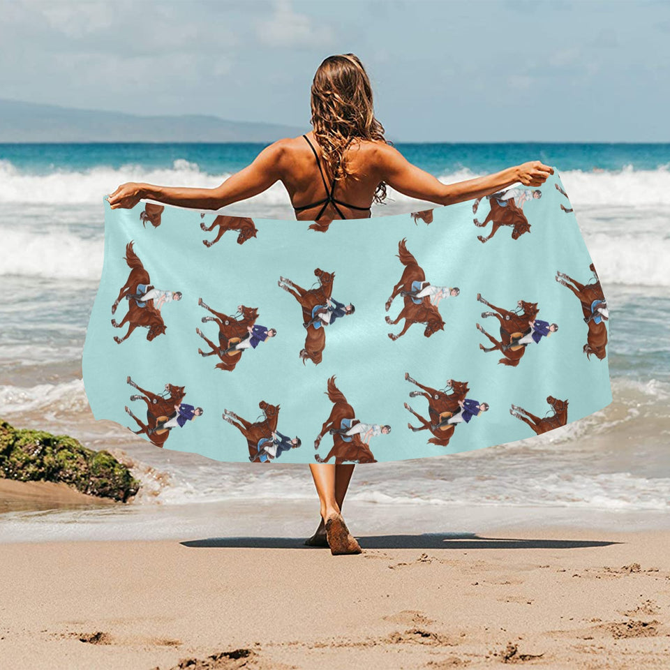 Horses running horses rider pattern Beach Towel