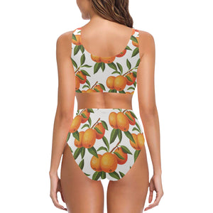 Oranges pattern background Chest Bowknot High Waisted Bikini Swimsuit