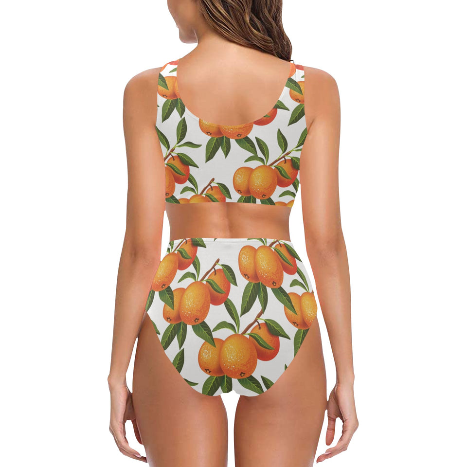 Oranges pattern background Chest Bowknot High Waisted Bikini Swimsuit