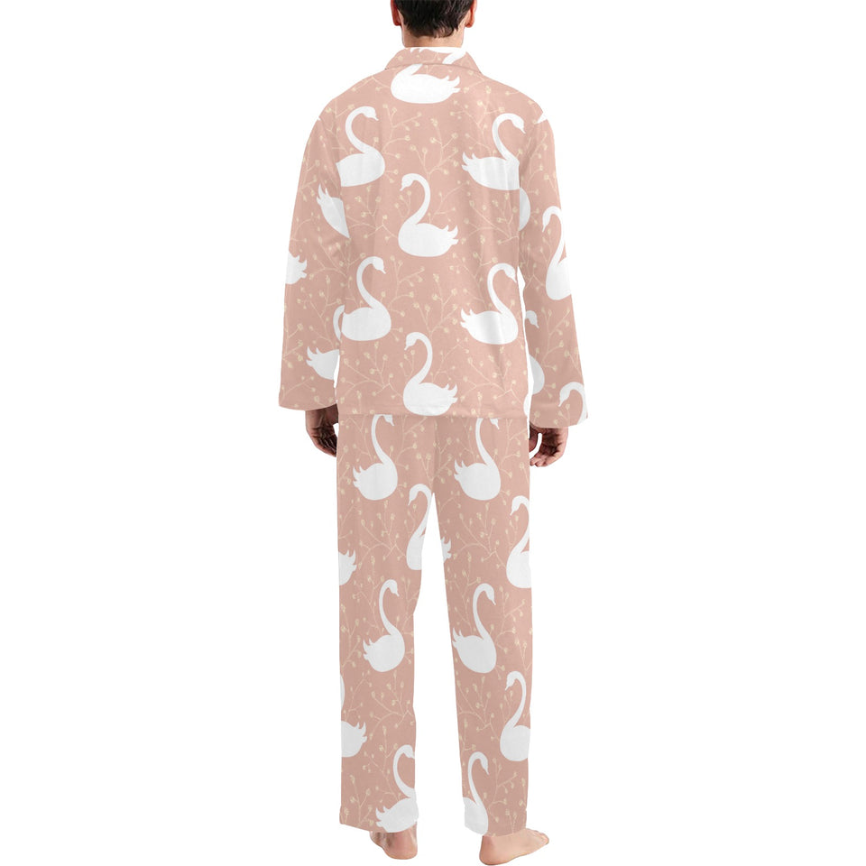 Swan flower light pink background Men's Long Pajama Set