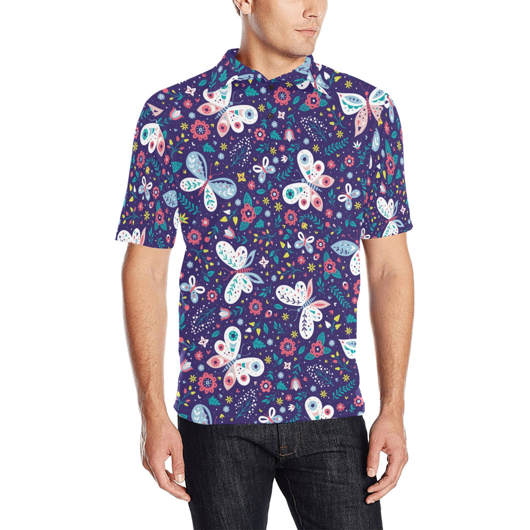 Colorful butterfly flower pattern.eps Men's All Over Print Polo Shirt