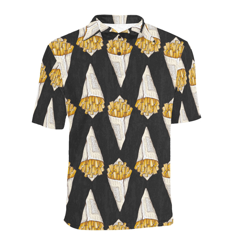 French fries dark background Men's All Over Print Polo Shirt