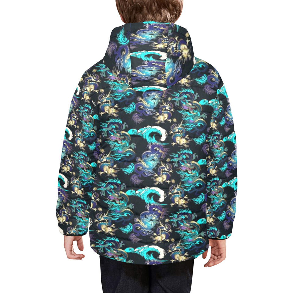 Dragon sea wave pattern Kids' Boys' Girls' Padded Hooded Jacket