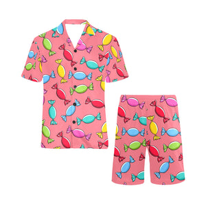 Colorful wrapped candy pattern Men's V-Neck Short Pajama Set