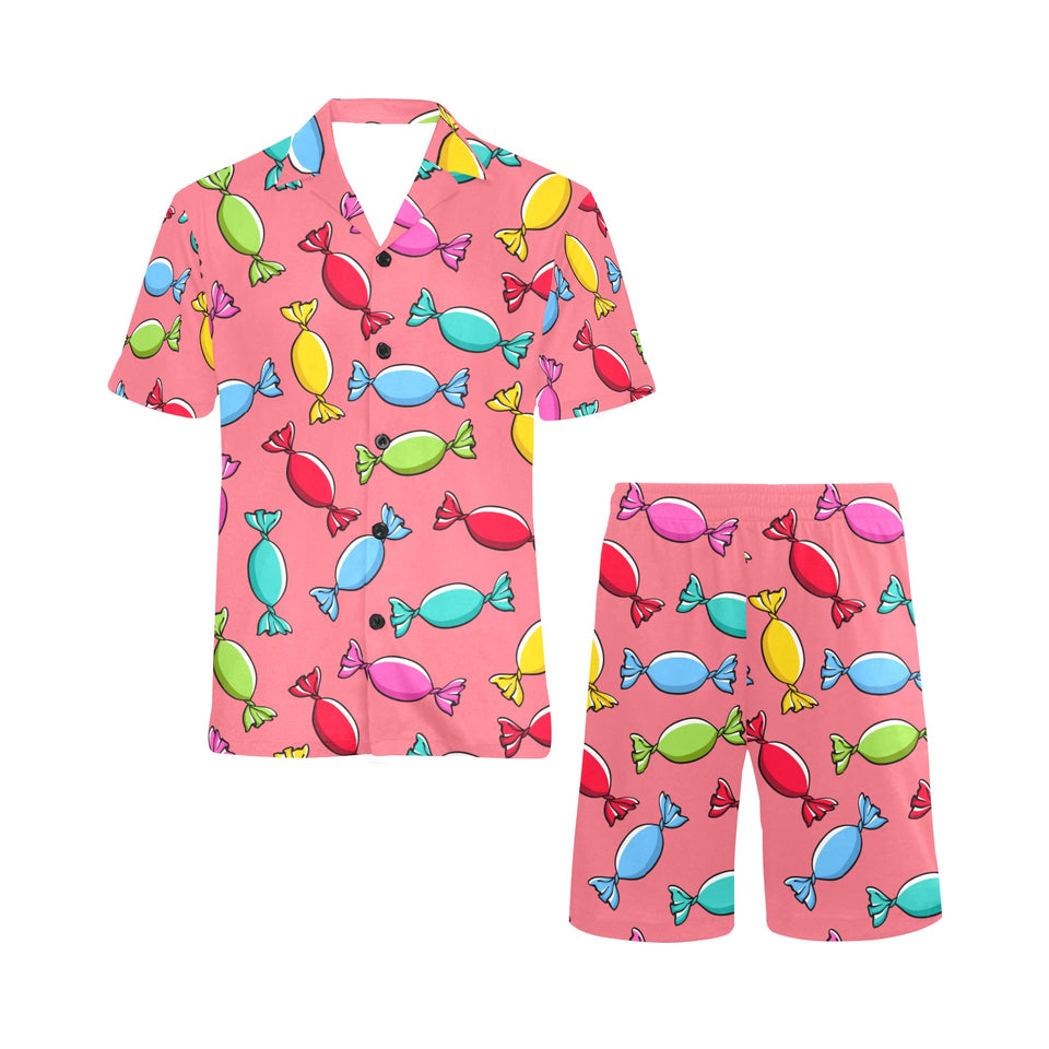 Colorful wrapped candy pattern Men's V-Neck Short Pajama Set