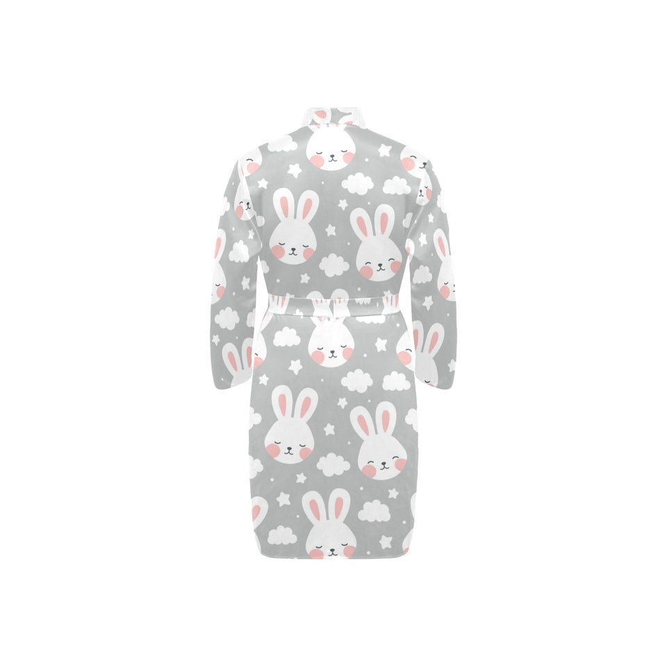 Rabbit cloud Pattern Men's Long Sleeve Belted Night Robe