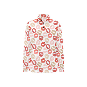 Lips Pattern Print Design 04 Women's Long Sleeve Polo Shirt