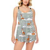 Beautiful deers Winter Christmas Chest Sexy Pleated Two Piece Swim Dress