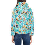 Cute sea otters fishe sea urchin pattern Women's Padded Hooded Jacket